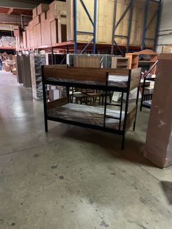 Twin bunk bed. Available in espresso, white, & grey. Bunk bed only-$220. With mattresses-$399. Assembly required. Assembly not included. Tax included.