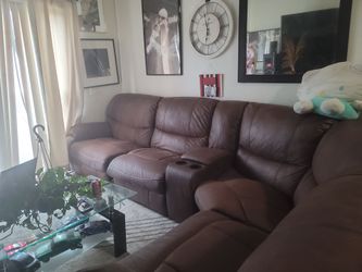 Brown leather couch electric recliner