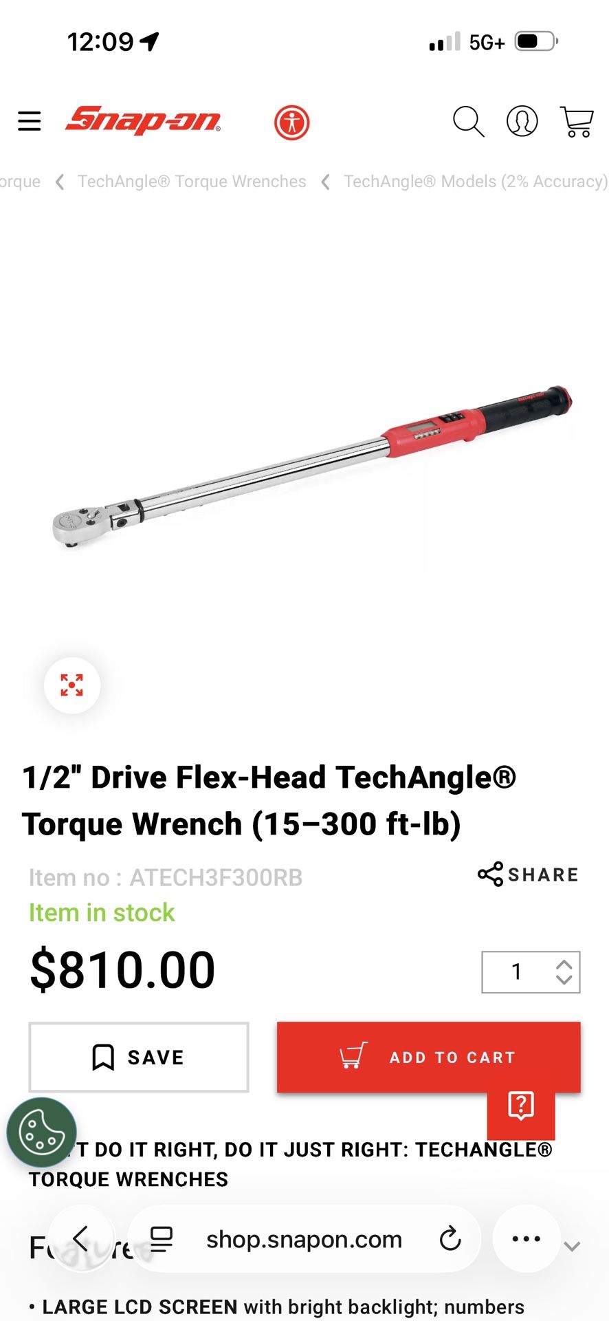 Snap On Digital 1/2 Torque Wrench