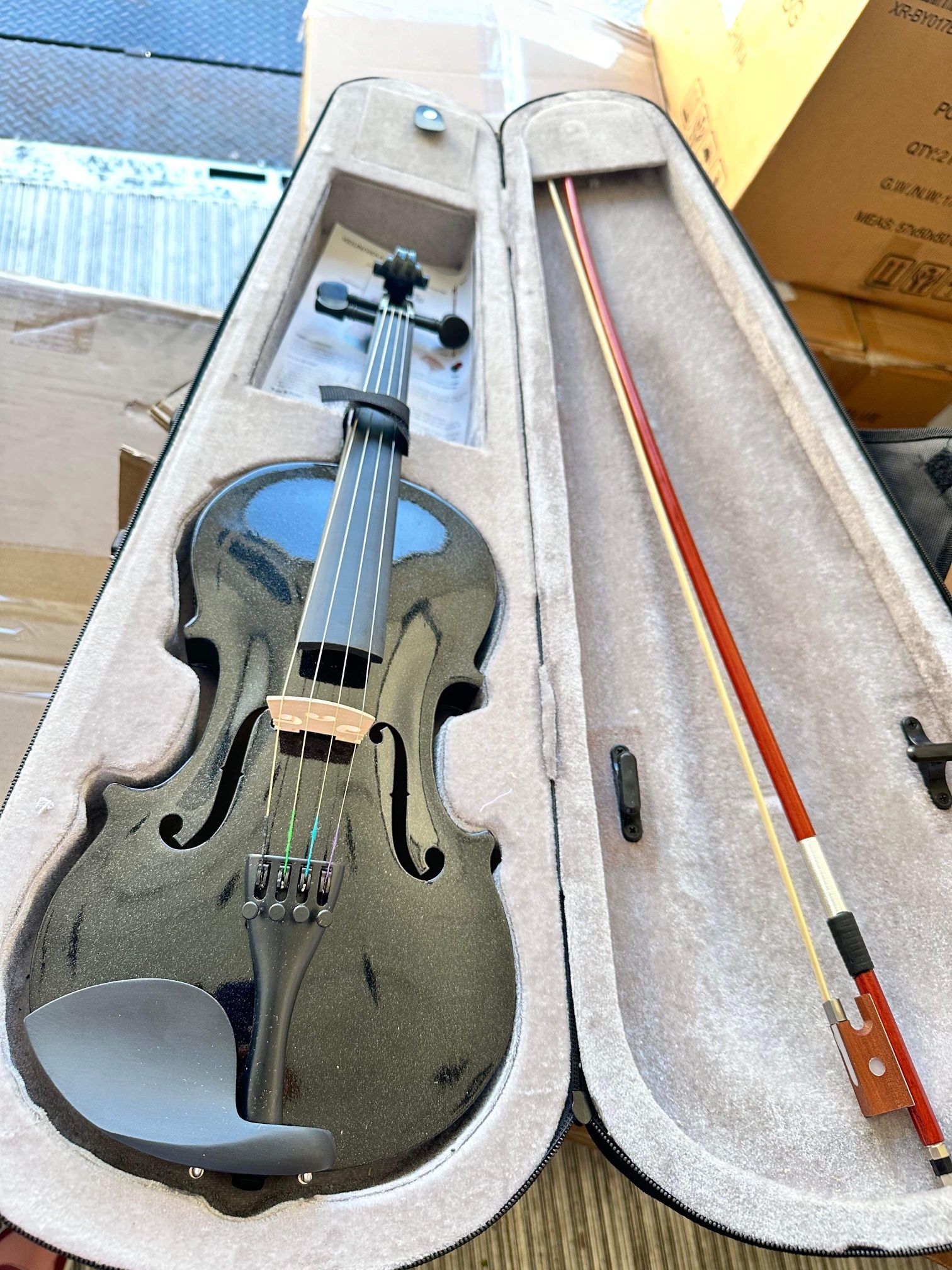 Violin for Beginners, WITEK Violin 3/4 with Handmade Violin of Pearlescent Include Hard Case, black G-10