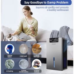 Deshumidificador, deshumidificadores para el hogar con filtro lavable, deshumidificador con pantalla de humedad, gris