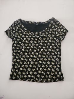 Black Floral Short Sleeve Top