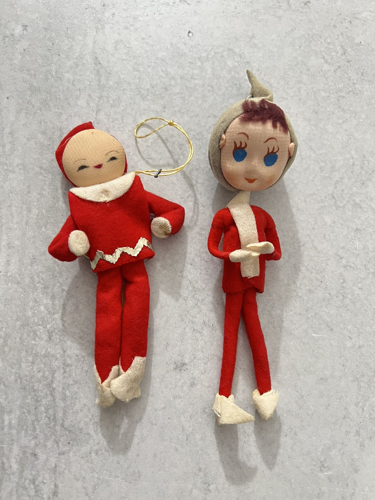Vintage Kitschy MCM Christmas Pixie Elf Ornaments
