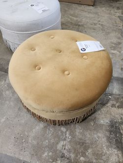 Yolanda Upholstered Round Accent Ottoman, Gold
