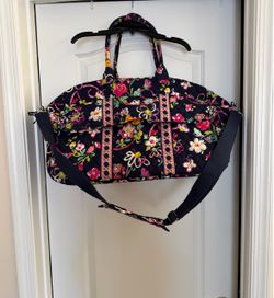 Vera Bradley Ribbons Navy Floral Quilted Weekender Travel Duffel Bag