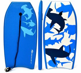 Goplus lightweight super bodyboard surfing with leash EPS core boarding blue shark