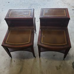 2 Antique 1950s Telephone Side Tables With Leather Inserts 