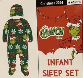 New The Grinch size 6 month super soft fleece Christmas pajama sleeper and cap  