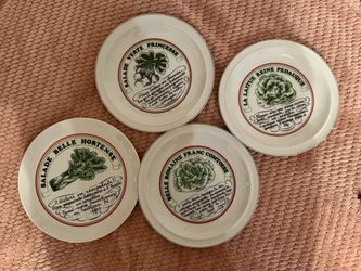 French Salad Recipe Ceramic Plates Set of 4