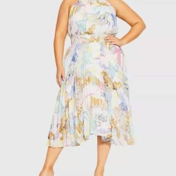 NWT $199 City Chic Trendy Colorful Retro Storm Halter Midi Dress 