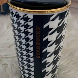 2015 Starbucks Navy Houndstooth Travel Tumbler Ceramic Limited Edition
