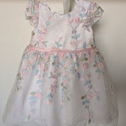 Girls Floral Embroidered Mesh Dress with Diaper Cover - 18M Gently Used