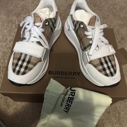 Burberry Tan & White Check Sneakers Size 44