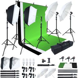 NEW Photo Video Studio Light Kit AM169 - Including 3 Color Backdrops (Black/White/Green) Background Screen