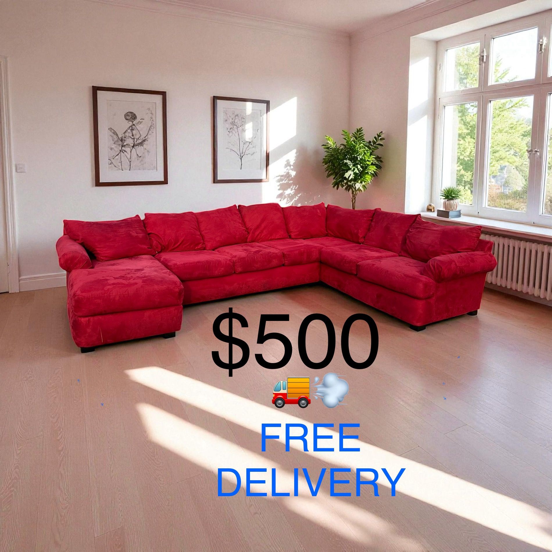 KLAUSSNER 4- PIECE RED SECTIONAL w/ CHAISE(FREE DELIVERY)(CLIFTON HEIGHTS PA 19018)