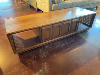 Rectangular Coffee Table with Rattan End Detail and Center Doors