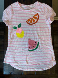 Wonder Nation Girls’ Pink And White Striped Short-Sleeve Top/T-Shirt - Size Large (10-12)