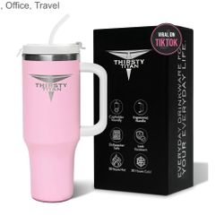 THIRSTY TITAN Thirsty Titan 40 oz Tumbler with Handle and Straw - Triple Insulated, Leak-Resistant, Pink Tumbler with Lid and Straw, Reusable, Fits Cu