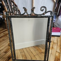 Large Brushed Metal 36"x 23" Rectangle Beveled Frame Mirror