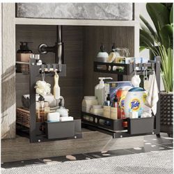2 Packs Under Sink Organizer, 2-Tier Pull Out Sliding Organize