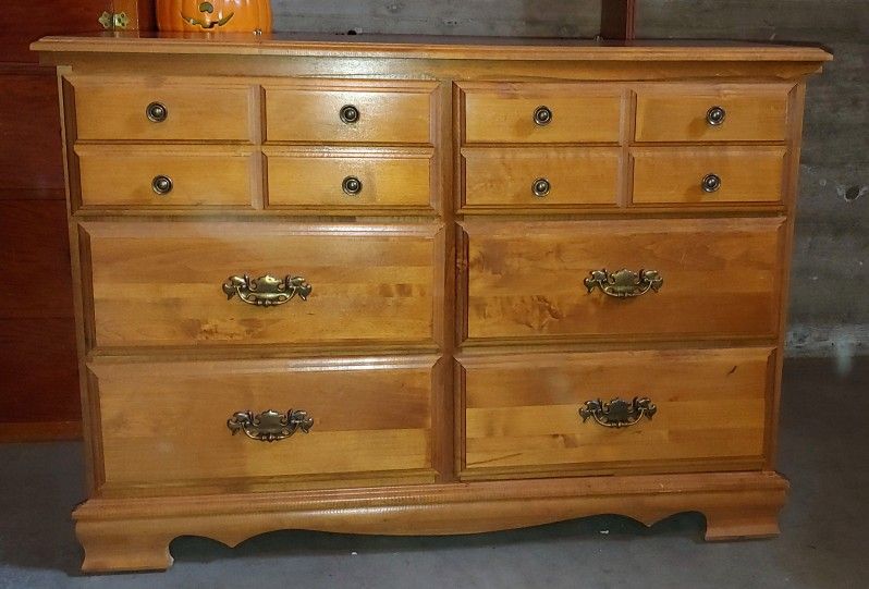 Mid-Century Modern Solid Hard Rock Maple Double Dresser with Mirror