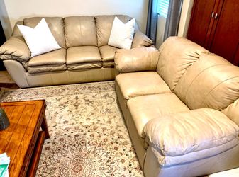 Tan/Beige Faux Leather Sofa Set