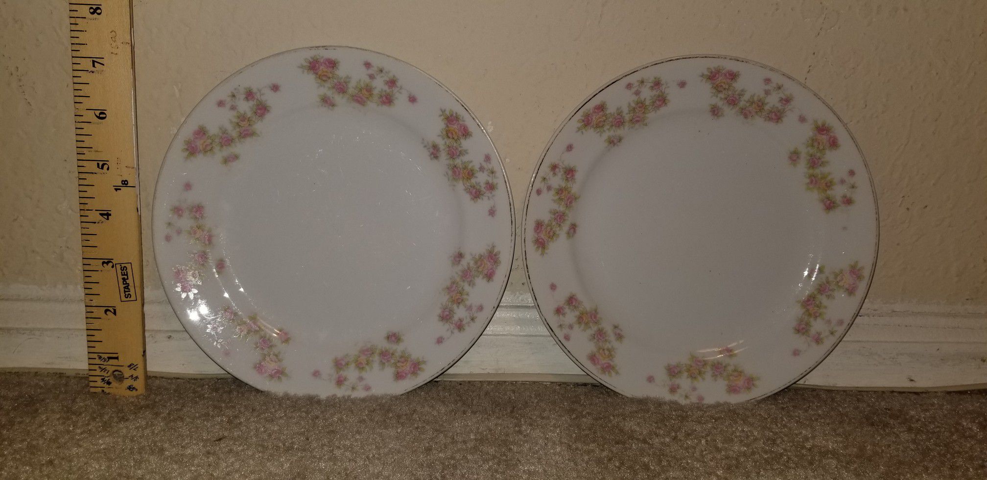FREE - Set of Vintage Tiny Rose Motif Design Dessert Plates