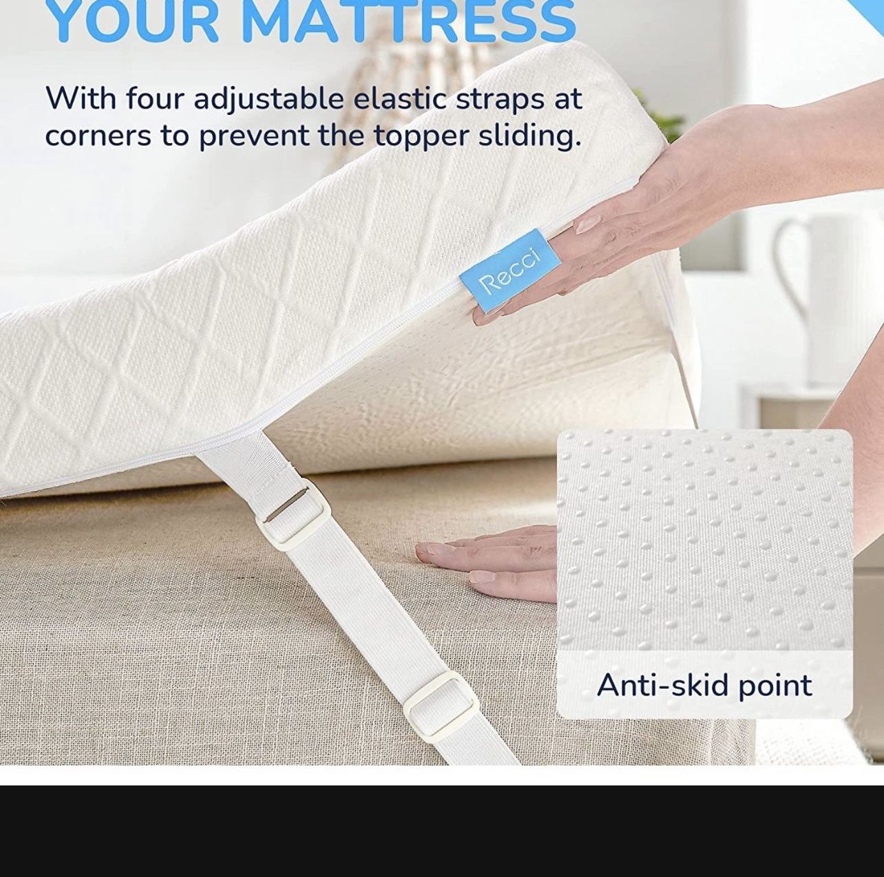 RECCI 2 Inch Mattress Topper Queen, PressureRelieving Memory Foam