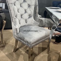 Grey Velvet Chairs W/ Metal Legs Set Of 2 Brand New In Box 