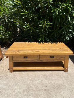 Solid Wood Coffee Table with Drawers (Rustic / Mission Style) 48x24x19