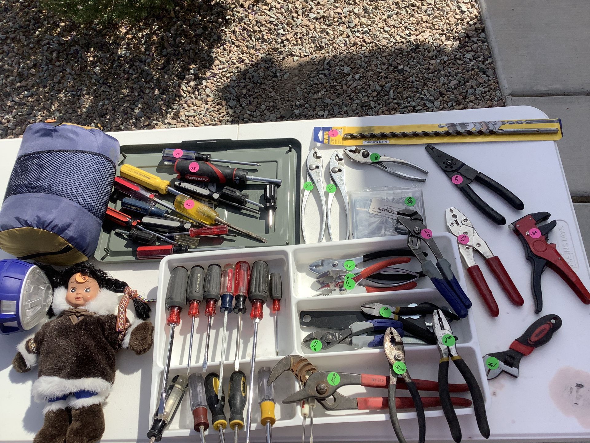 Dewalt Ryobi Cordless Tools, Screwdrivers, Pliers, Lamps, Moving Blankets, Camping, Vintage Baseball Cards, Fishing Jacket, Sprinkler Box Panel