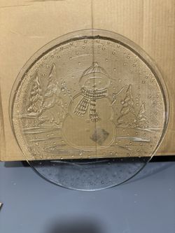 Glass Snowman Serving Platter