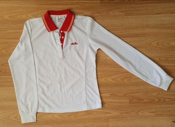 Vintage Ellesse Italy White & Red Long Sleeve Polo Shirt (Size M)