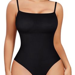 Nebility Women Seamless Shapewear Tank Top Sleeveless Tummy Control Waist Trainer Body Shaper Thong Cami Jumpsuit (Black Thong Bodysuit,Small