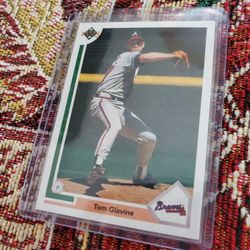 Tom Glavine Rare Error 1991 Upper Deck Hockey Sticks Hologram Back Baseball Card 