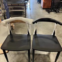 MO #062501 2pcs Dining Chairs Mid Century Armless with Backrest Fabric Leather Seat Metal Legs for Kitchen Living Room Chair - Black #611066