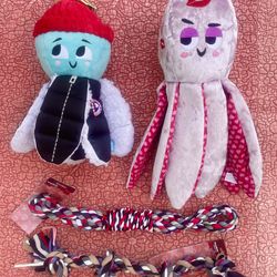 Bark Box Plush Dog Toys - Arctic Ollie And Kiss & Tell Ollie (for dogs size M-L) - With 2 x Greenbier Ropes