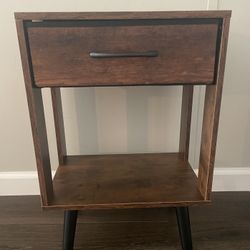 Nightstand with Fabric Drawers and Open Shelve - Rustic Bedroom Side Table