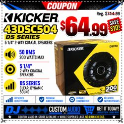 Kicker DS Series DSC50 Car Speakers 5.25" 2-Way Coaxial Speaker System 200 W 43DSC504