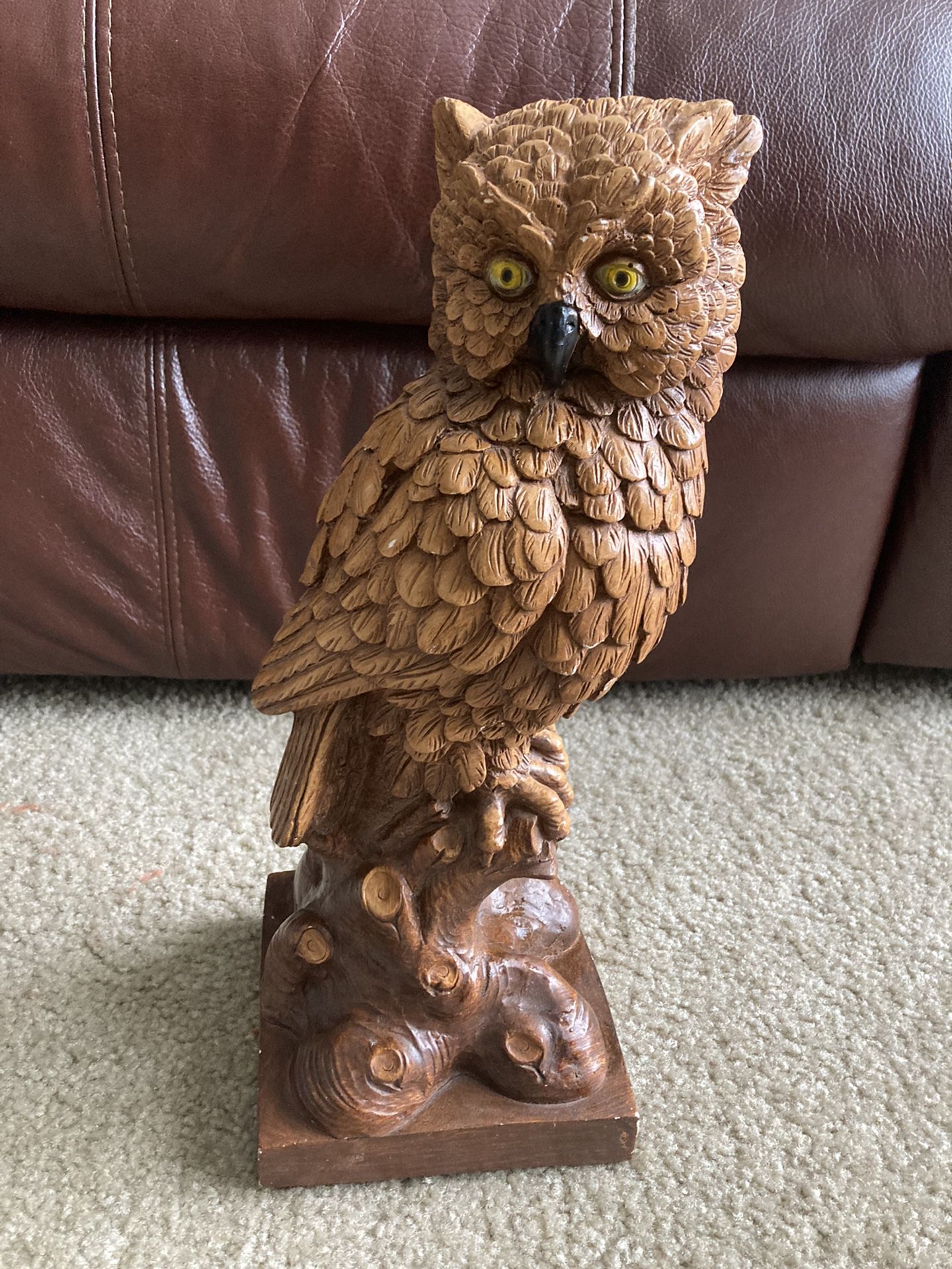 14” Owl Statue Figurine Art Home Decor Sculpture Wood Hand Carved
