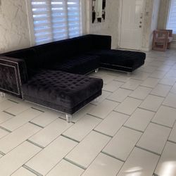 Velvet 3 Pc Sectional Sofa Black 