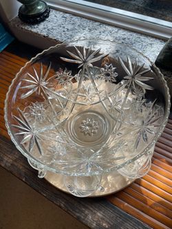 Glass Punch Bowl + 8 Matching Cups