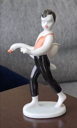 Vintage Hollóháza Hungary Porcelain Boy with Goose Figurine – Hand Painted #4854