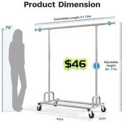 😀 HOKEEPER Clothing Garment Rack Capacity 525LBS Clothing Racks on Wheels Rolling Clothes Rack for Hanging Clothes Heavy Duty Collapsible