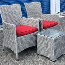 OHANA DEPOT PATIO RESIN WICKER CHAIRS AND SIDE TABLE