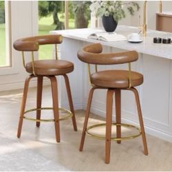 NEW TYBOATLE Swivel Bar Stools Set of 2, Counter Height PU Leather Dining Chairs with Gold-Plated