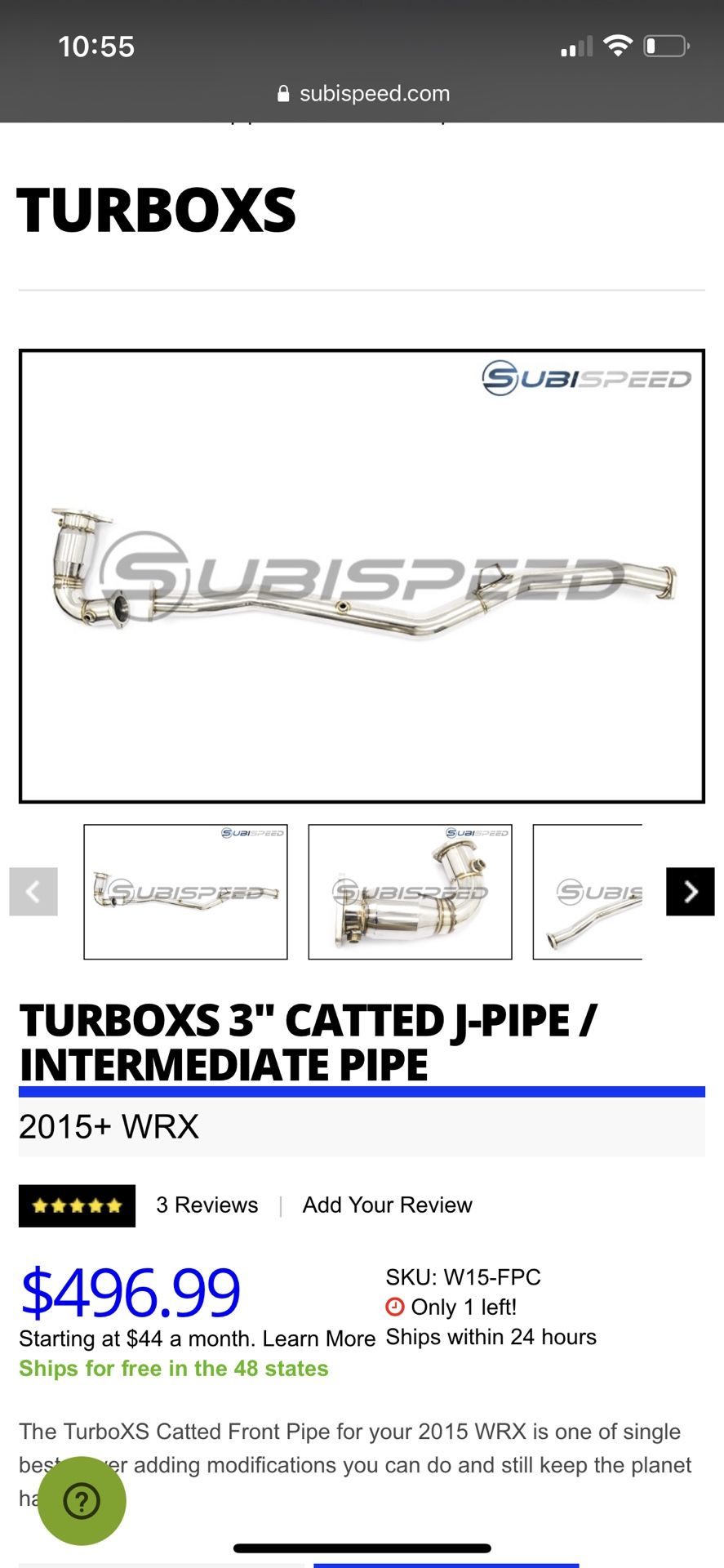 2015 Subaru WRX Catted J Pipe/ Intermediate Pipe 