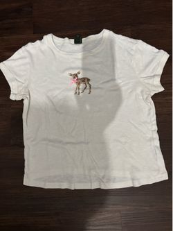 White baby deer graphic tee with pink bow