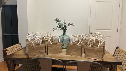 Small Burlap Tote Bags with White Handles