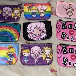 Mini Coin Purses - Rainbow Brite , Strawberry Shortcake , Jem , Shera , Mermaid . 